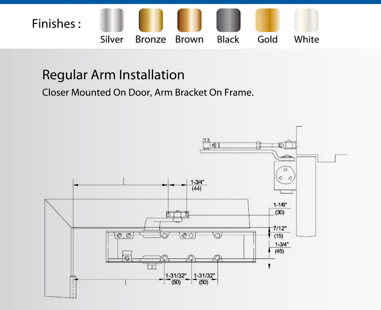 180 Degree Parallel Arm Door Closer Euro Style Non - Handed Installation for 150kg Door