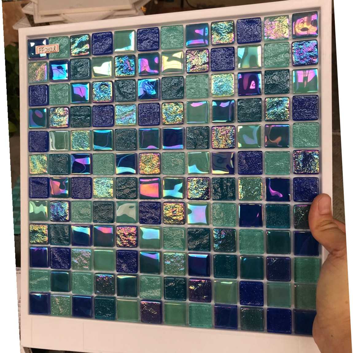 Antibacterial Square Creative Blended Blues Glass Mosaic Swimming Pool Ceramic Tiles
