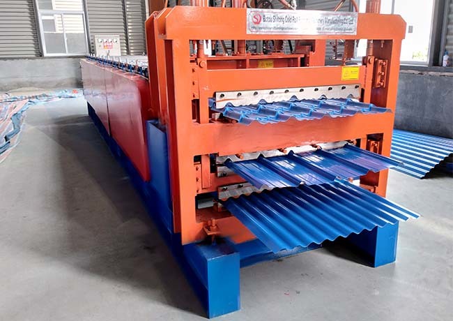 Three Layer Ibr Sheet Roll Forming Machine , Blue / Orange Corrugated Metal Roofing Machine