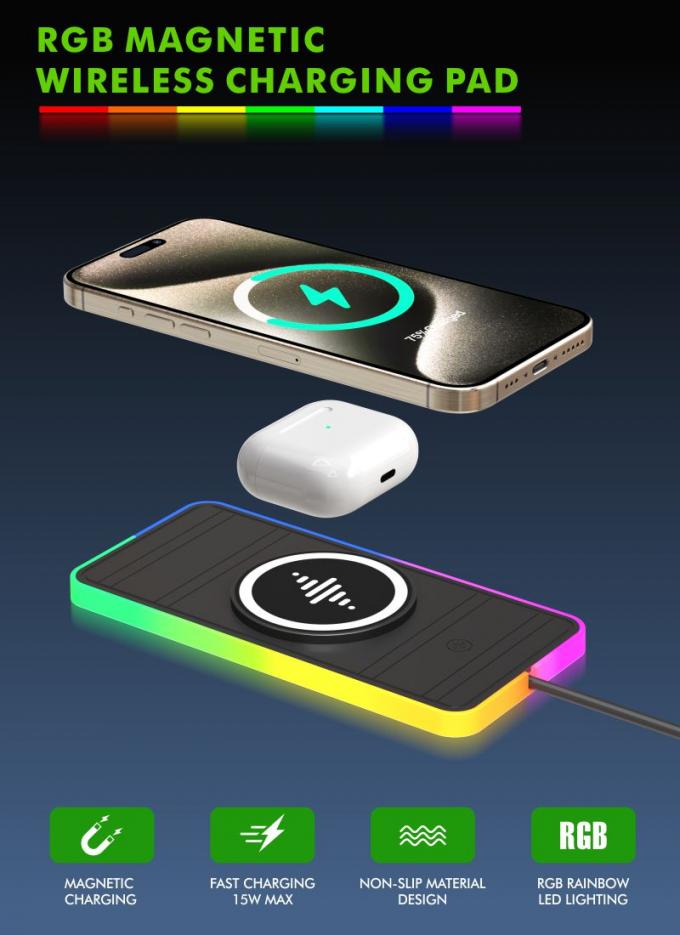 Black RGB Car Wireless Charging Pad For Apple IPhone/Watch 9V/2A Input Power Protection 0