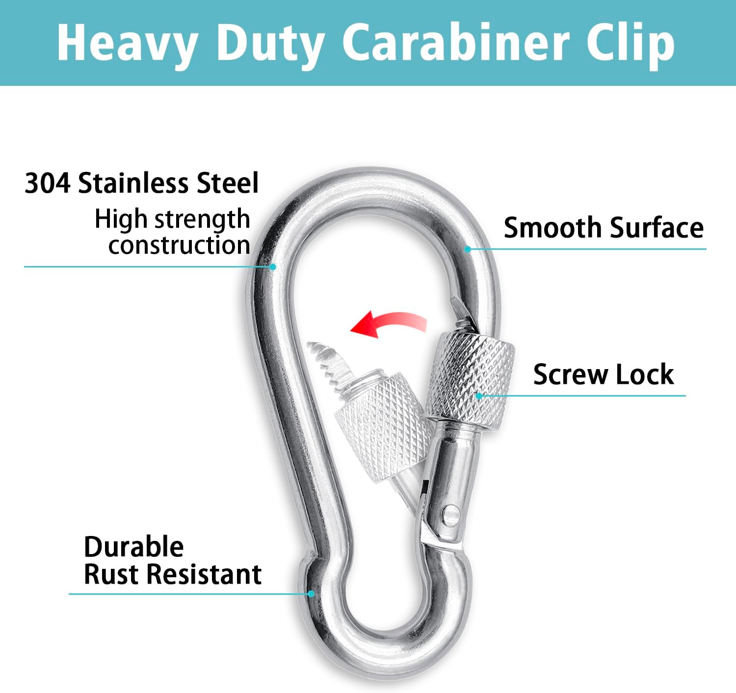 Polished Finish Stainless Steel Carabiner Spring Snap Hook with Eyelet and Screw