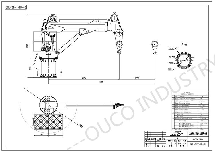 Steel Structure 2t Marine Cranes Hydraulic 6m Bending Boom For Offshore