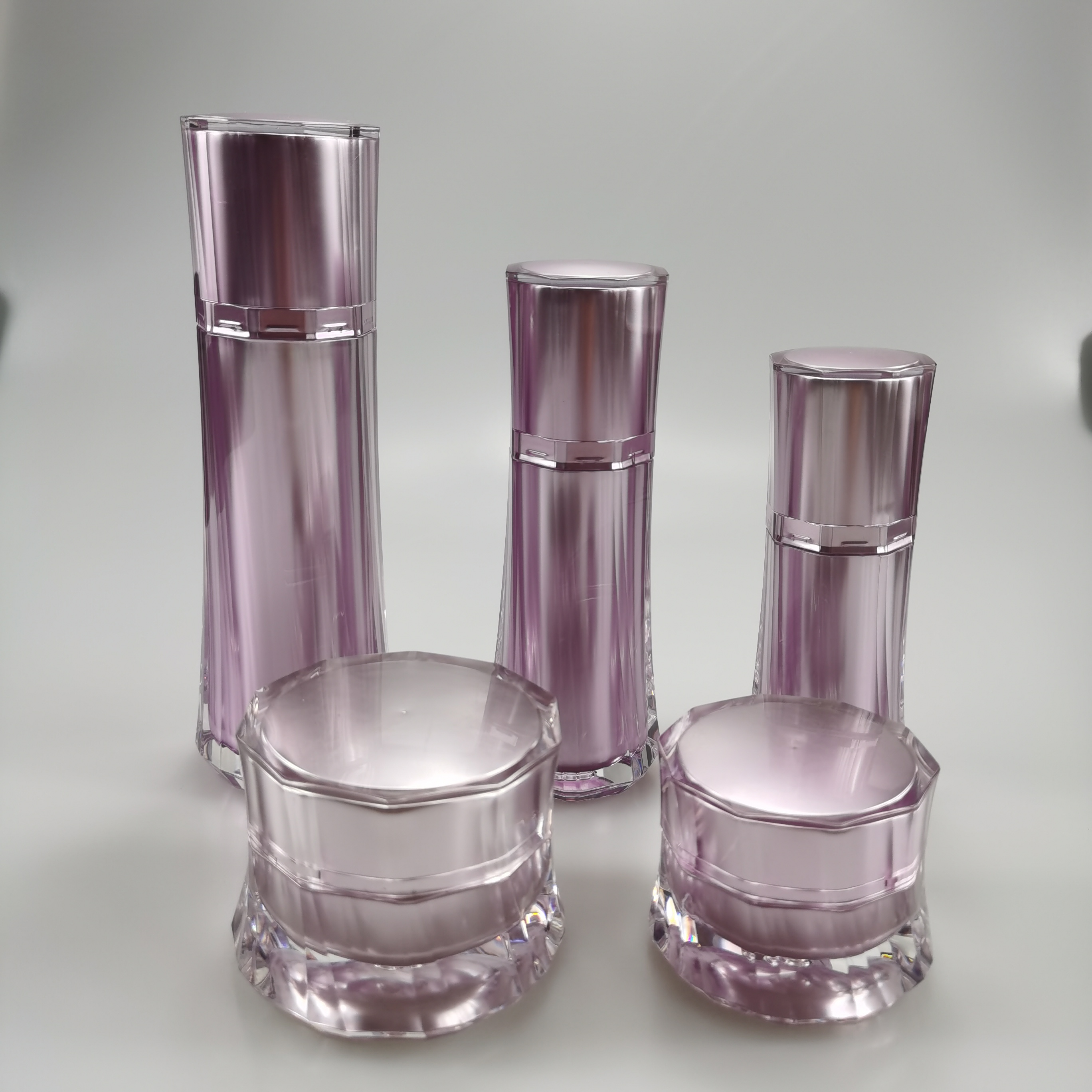 Acrylic Collar Luxury Cosmetic Lotion Pump Bottle and Cream Jar for Screen Printing