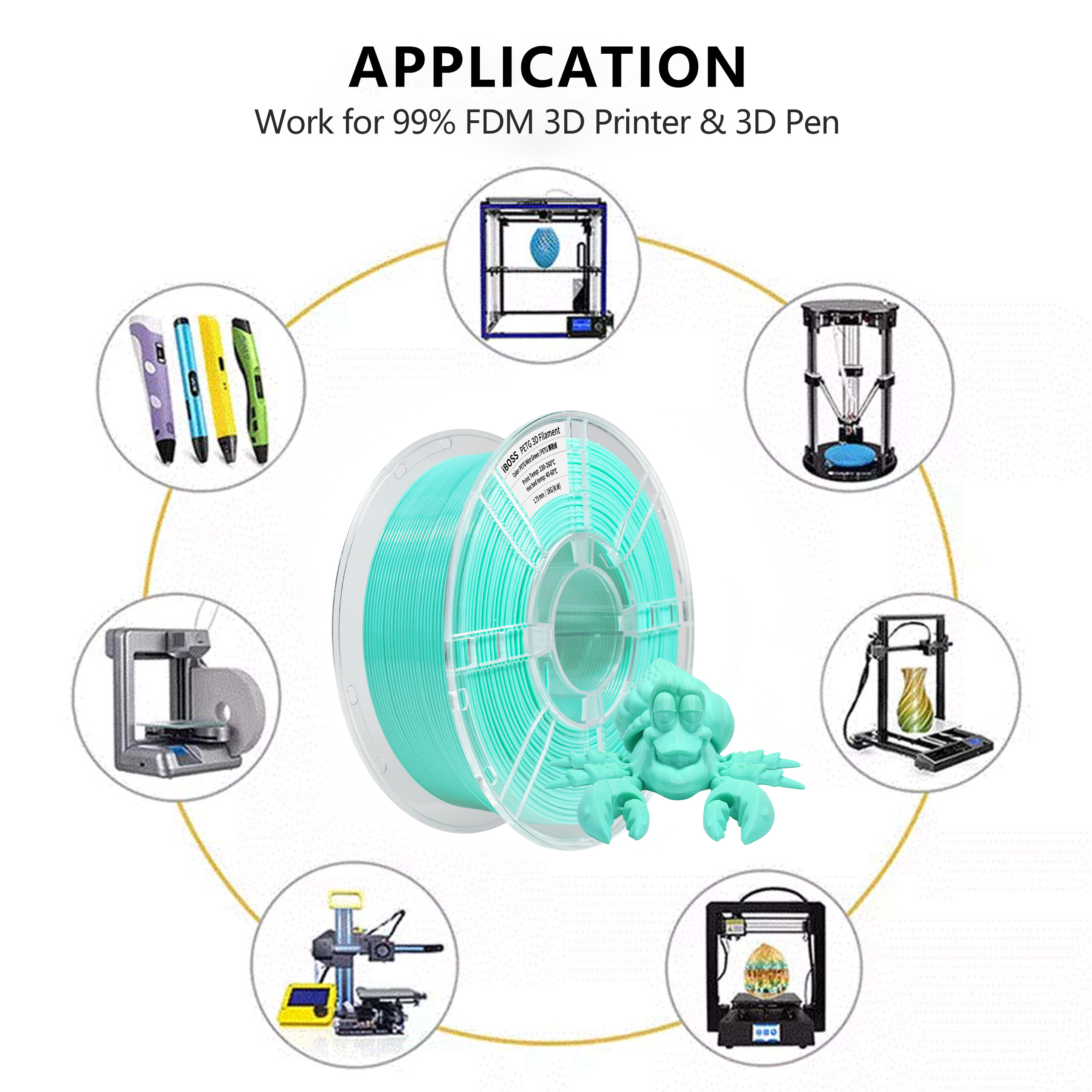 High Strength PETG Filament Mint Green ±0.02mm 3d Printing Filament 1000g