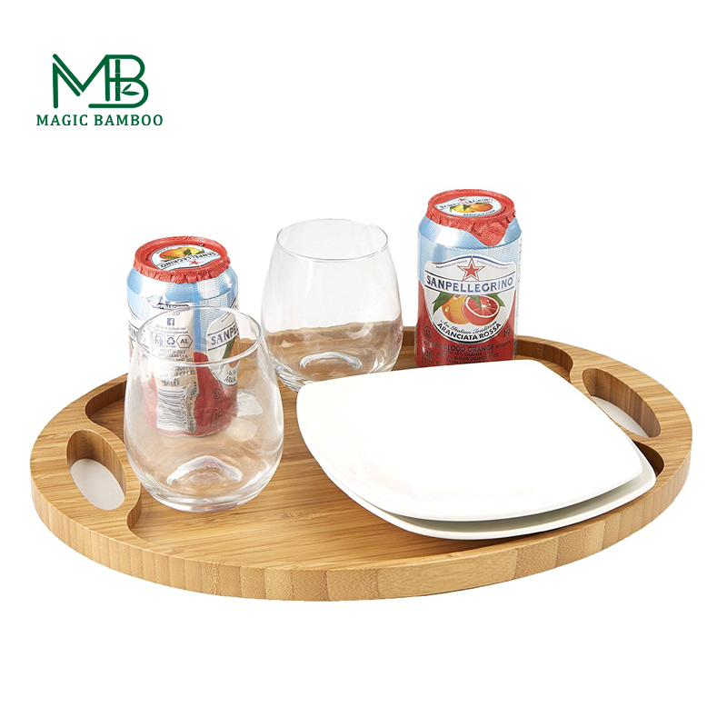 Soild Bamboo Serving Platter Coffee Tea Dessert Tray With Handle