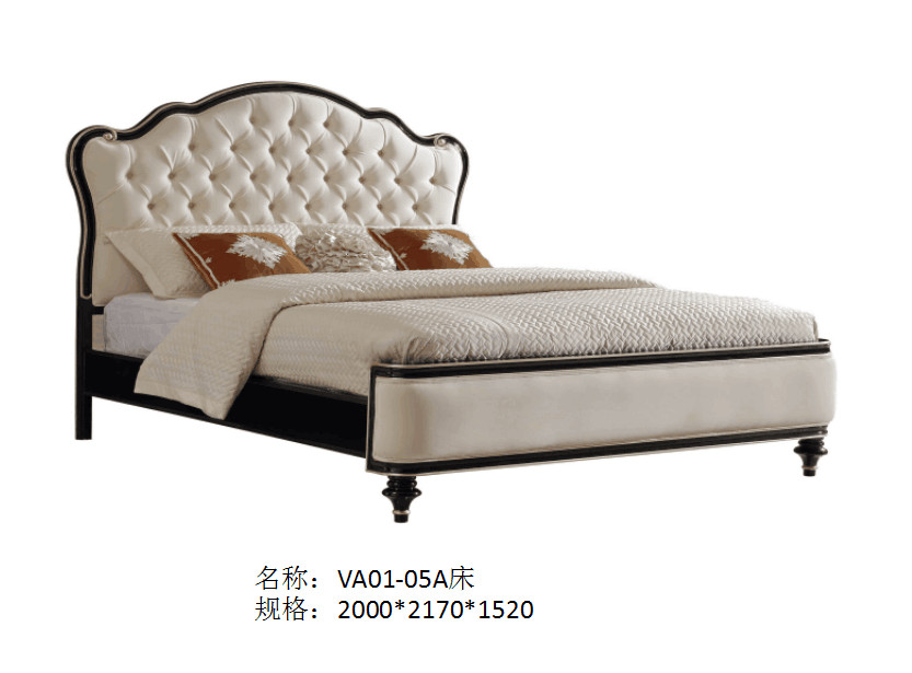 Luxury furniture sets French Neoclassical Black Bright Solid Wood Furniture Leather Soft Packed Double Bed