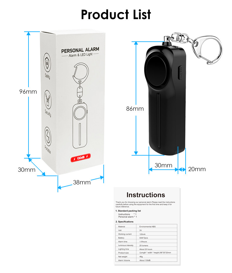 Security personal alarm devices personal aaa battery alarm bell anti rape self defense weapons