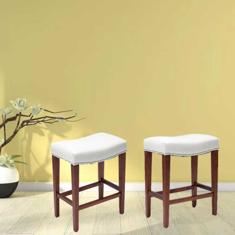 American Style 2pcs Modern White Leather Bar Stool Set H66.5cm