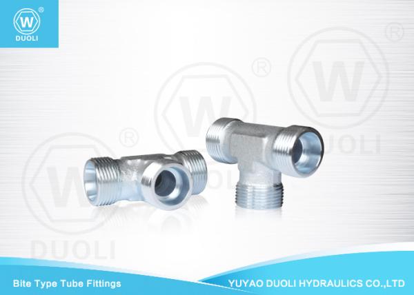 Hydraulic Metric Thread Bite Type Tube Fitting Equal Tees , Carbon Steel