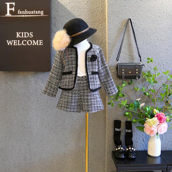 90CM Polyester Girls' Plaid 2 Piece Set Classic Children'S Clothing Two Piece