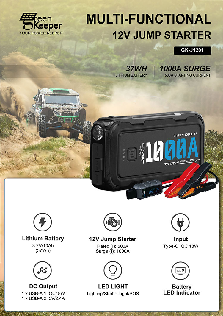 12V 1000A 10000mAh Multi-function Portable Car Emergency Battery Booster Power Bank Jumper Pack