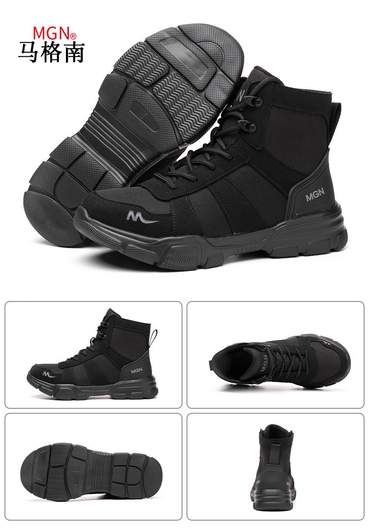 Microfiber Men'S Most Comfortable Security Boots Steel Toe Kevlar Mid Sole Anti-Smashing Rubber Work Boots