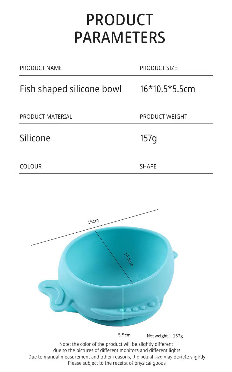 Food grade silicone baby bowl, baby silicone fish shaped bowl, babies learn to self learn tableware