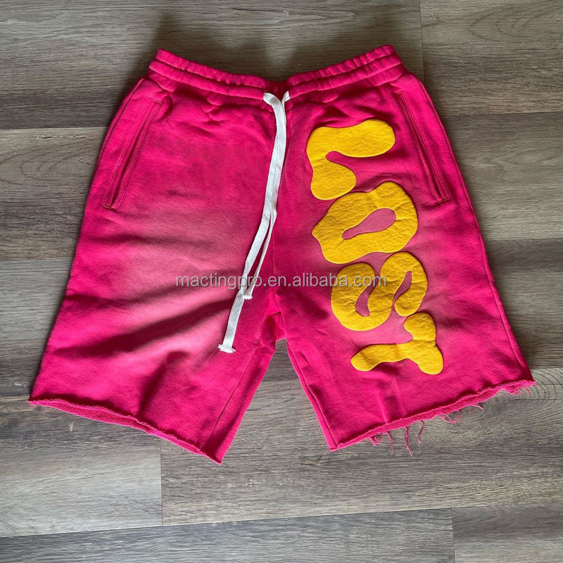 Acid Wash Sun Faded Oversized Shorts Custom Logo Puff Print Men's French Terry Joggers