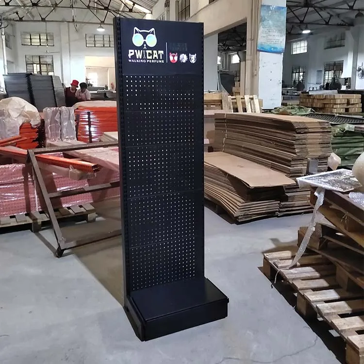 Factory custom color size metal hole back board display shelf supermarket shelves rack for shop