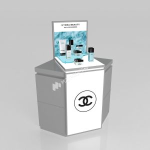 Display Stand Grey Wooden Corner Cabinet With Light Box For Customized Shop