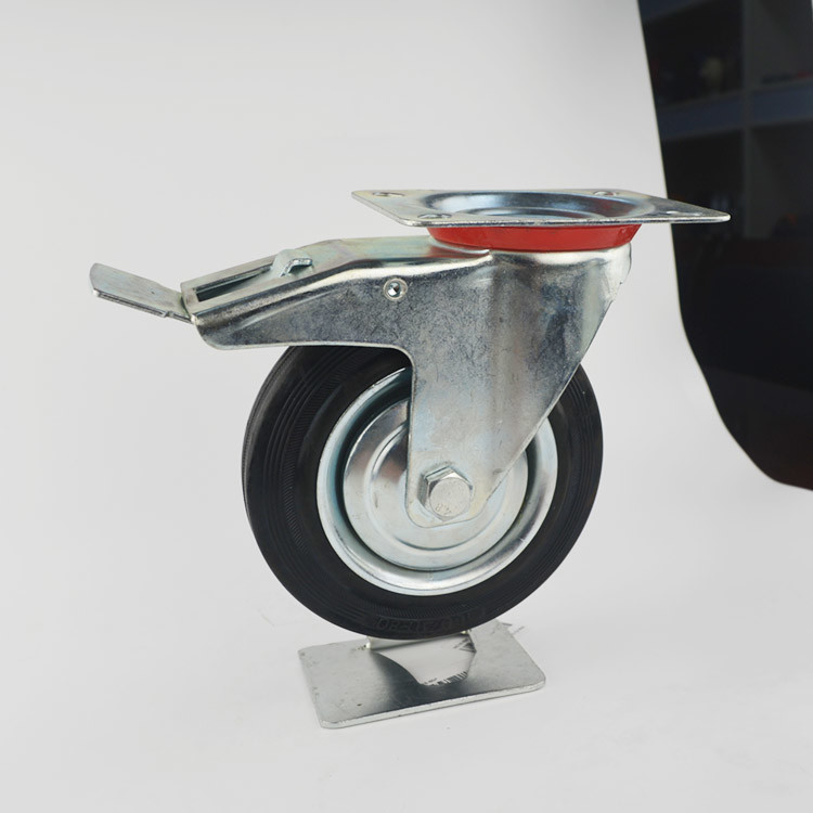 8 Inch Standard Industrial Lockable Black Rubber Wheels Swivel Plate Castor Wheels Supplies China
