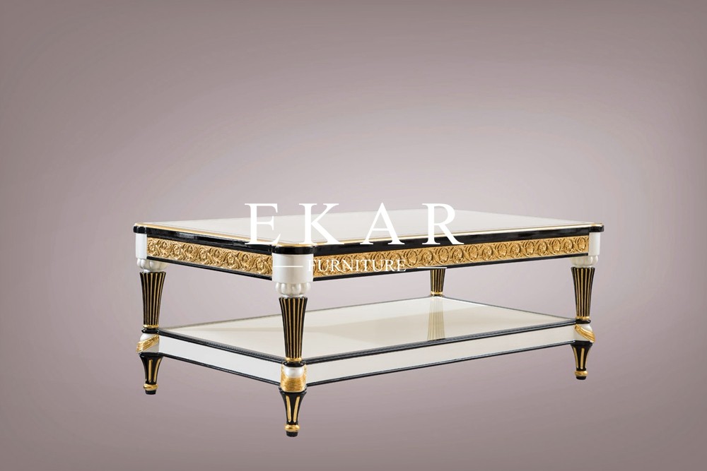 Wooden Luxury Rectangle Royal Spanish White Coffee Table