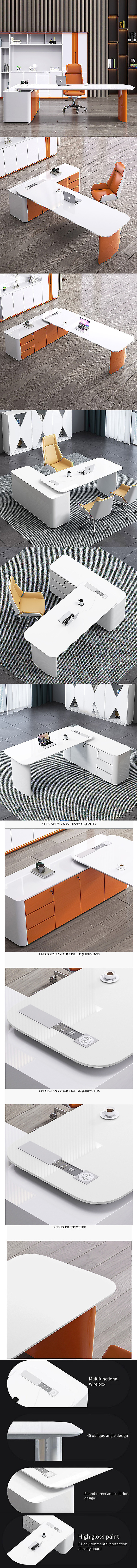 Design MDF Baking Varnish Material L-shaped Executive Desk for CEO Office and Chair