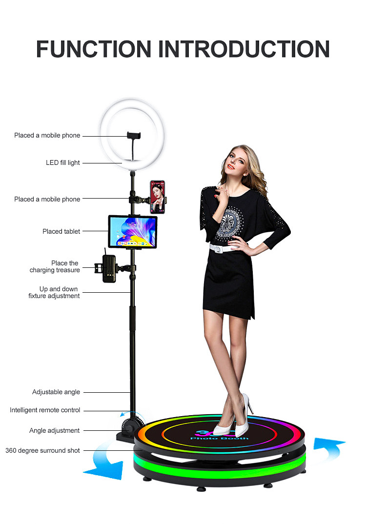 Adjustable Selfie Stand 360 Camera Booth Rotating 360 Ring Light Photo Booth
