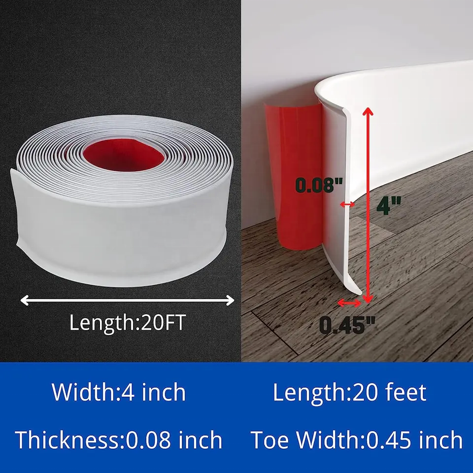 Flooring Accessories Decoration 4" 6" Self Adhesive Vinyl Wall Base PVC Skirting Board
