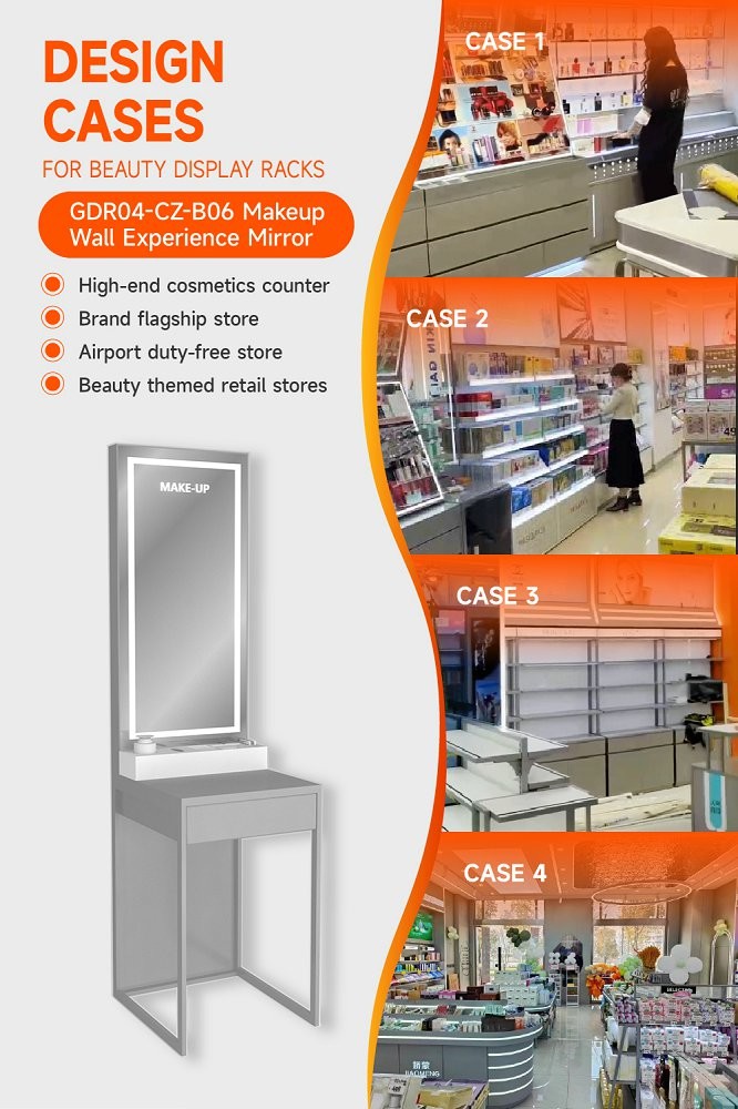 GDR04-CZ-B06 Makeup Wall Experience Mirror with Sandblasted White Light and Grey Glass Top for Cosmetics Brand Boutiques