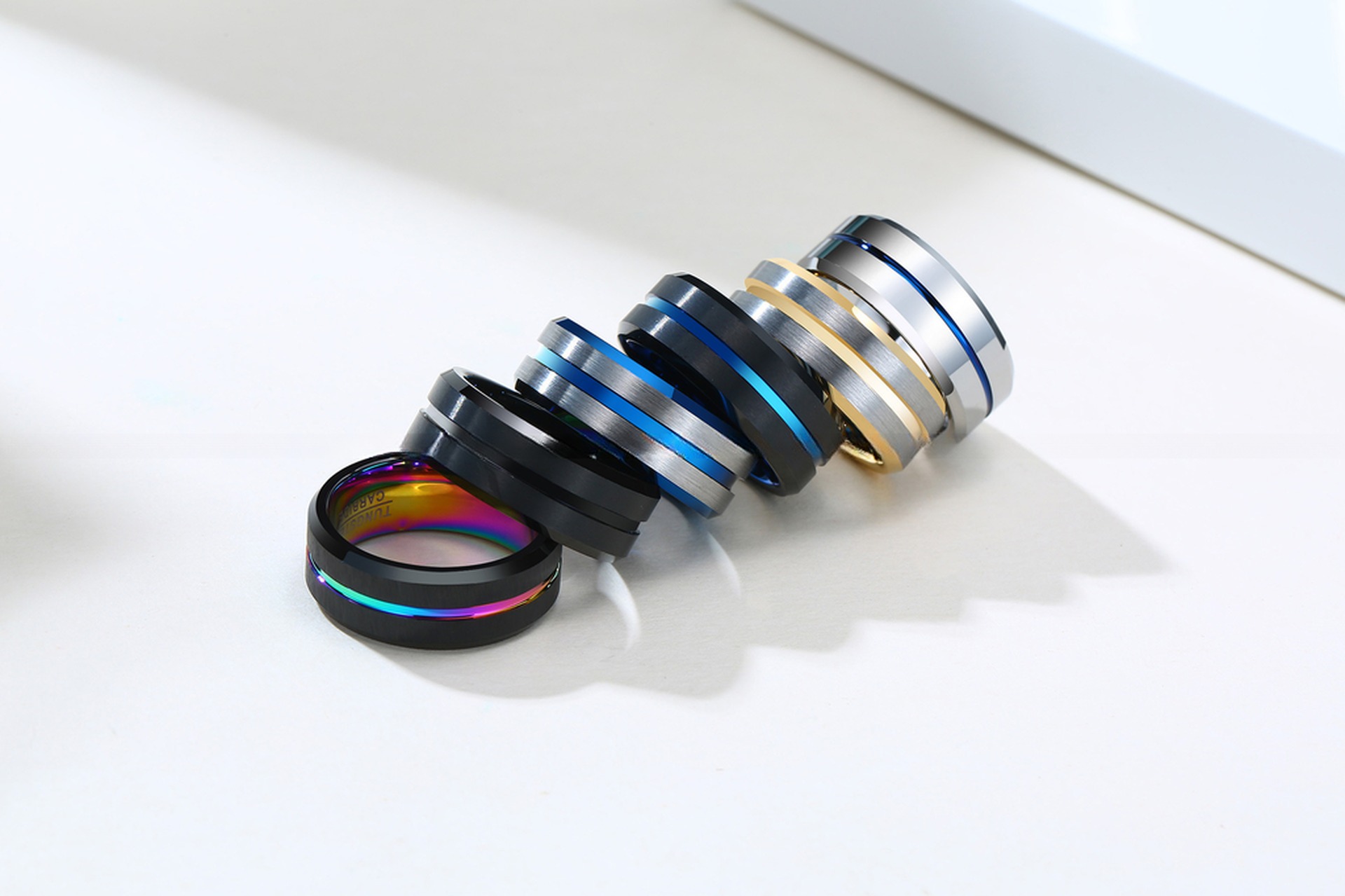 Third Party Appraisal 8mm Brushed Black Blue Gold Tungsten Ring Bevelved Edge Single Groove Mens Wedding Band Comfort Fit