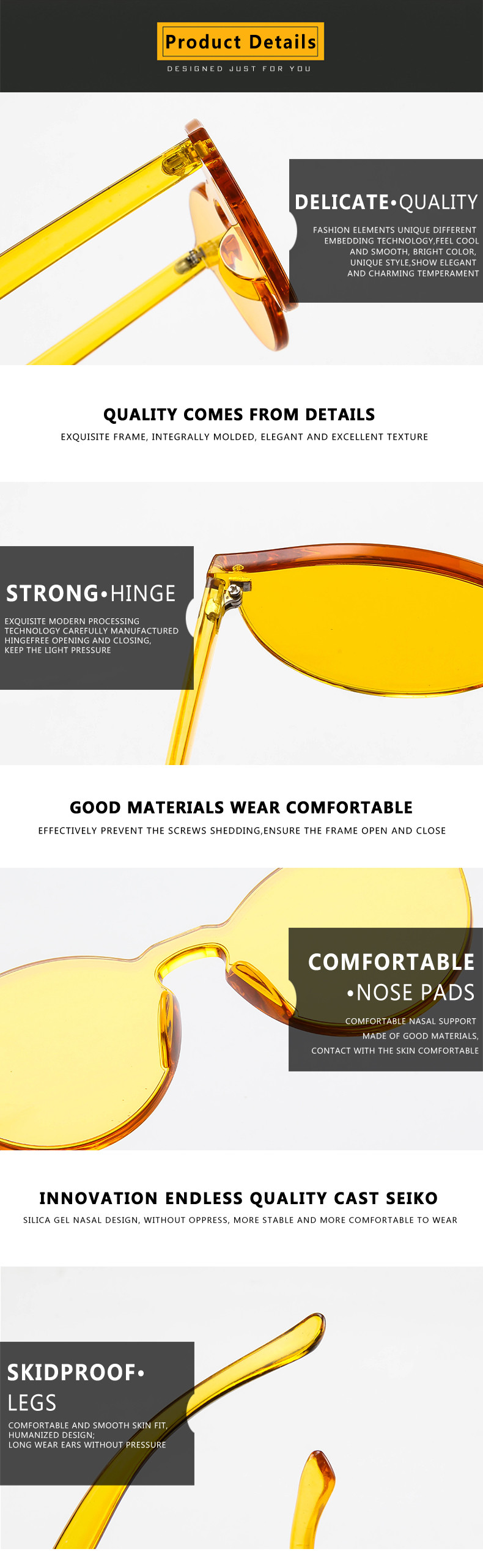 Colorful One Piece Lens Transparent Round Retro Hot Sale Sunglasses