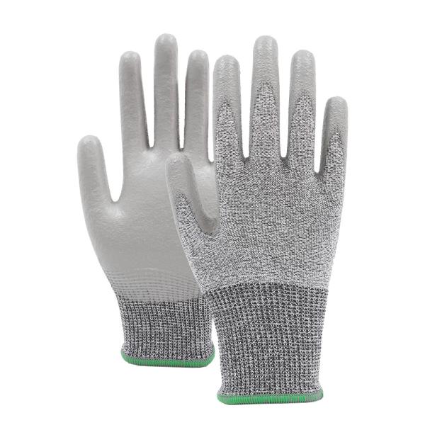 Grey Anti Slip PU Safety Gloves ANSI Level 2 Cut Resistant Gloves For Constructi