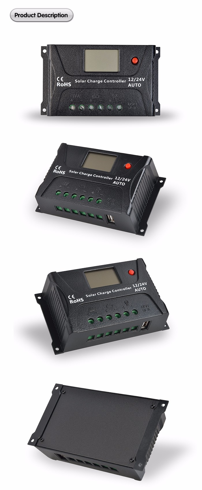 SR HP2420 Waterproof Solar Charge Controller 12V 24V TVS Lighting Protection