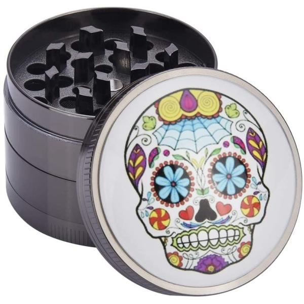 Quality Skull Pattern 2" Aluminum Spice Grinder With Pollen Catcher for sale