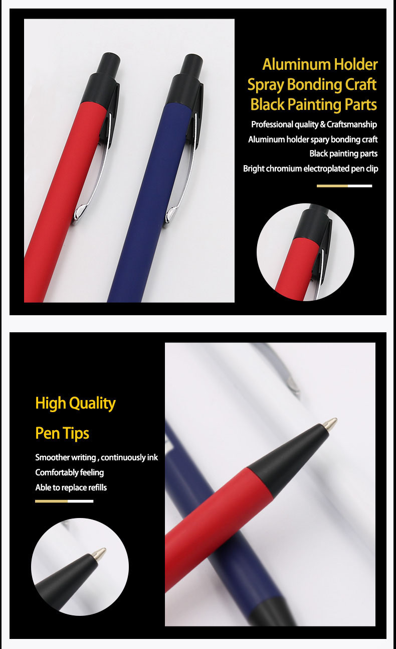 Colorful Metal Ballpoint Pen Press Style Classic Aluminum Ball Pen With Clip