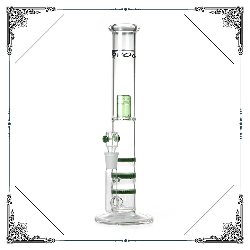 Green Triple Honeycomb Perc Bongs Straight Tube Glass Water Pipes With Splash Guard