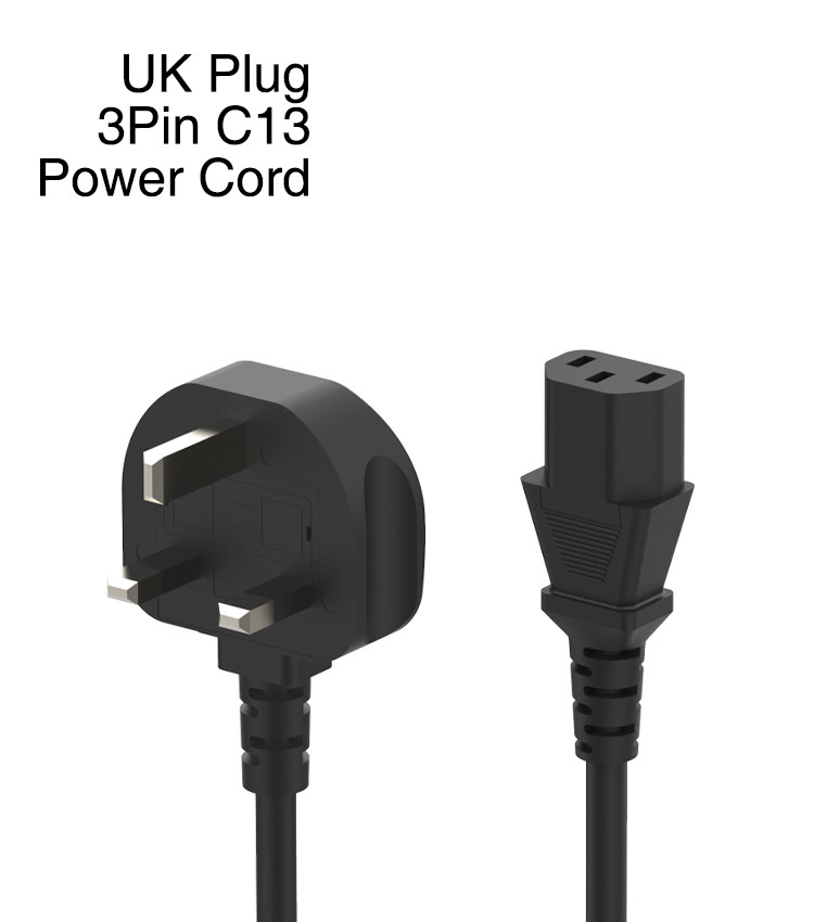 AC BS1363 3 Pin Power Cord Cable Plug PVC Jacket Male To IEC C13 Female