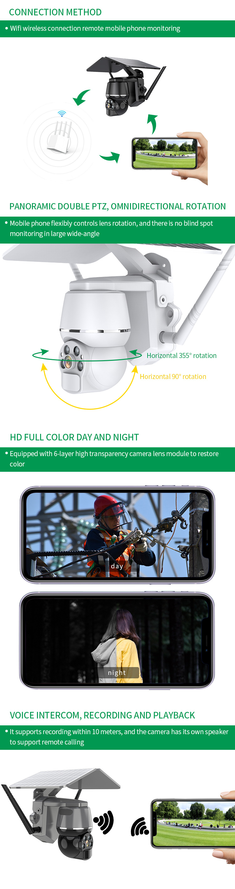 PTZ Wireless Outdoor Solar Panel Battery Security Camera Wifi Night Vision Waterproof