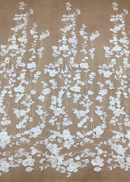 Ivroy Color French 3D Floral Lace Fabric , High End Wedding Lace Fabric By The Yard