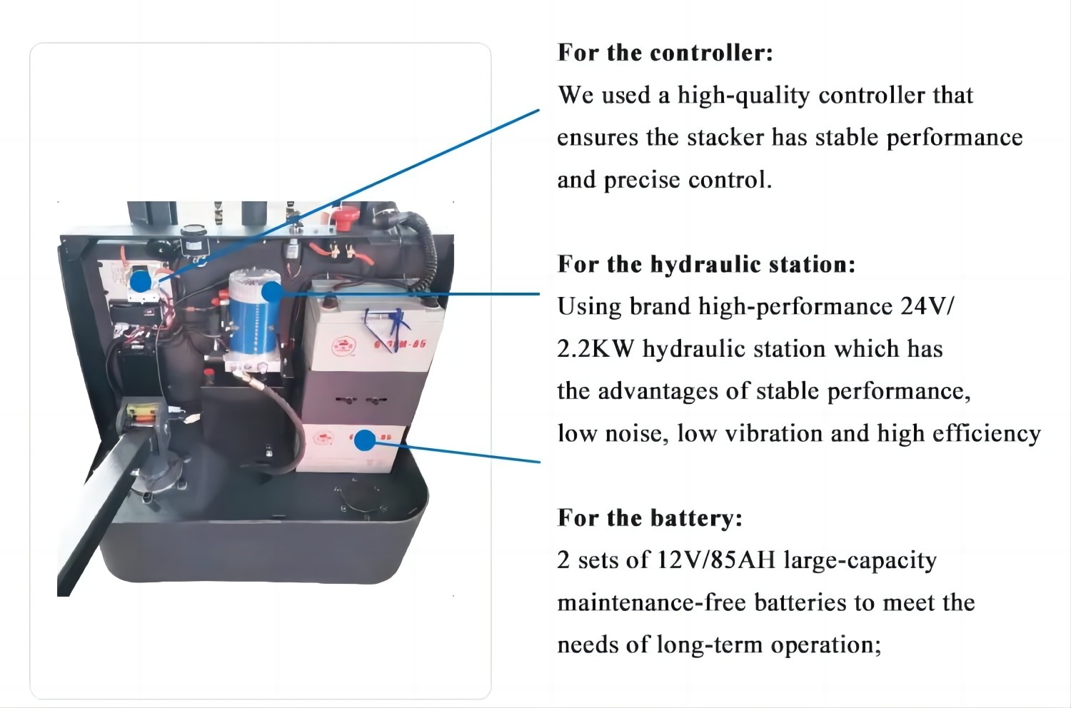 2.2kw Straddle Pallet Stacker Steel Structure Electric Lift Pallet Stacker