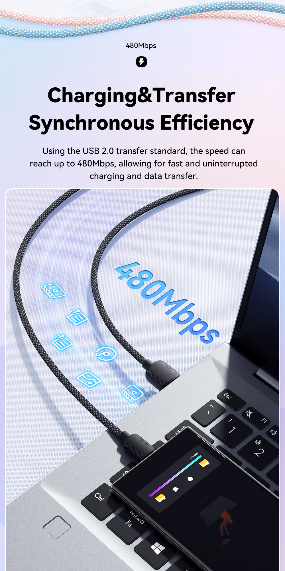 Nylon TPE Material A-C USB A To C Cable 100W ESSAGER ES-X46 Series