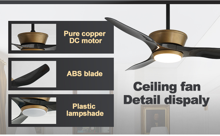 Time Setting 52" Black Gold ABS Blades Ceiling Fan with LED Light and DC Copper Motor