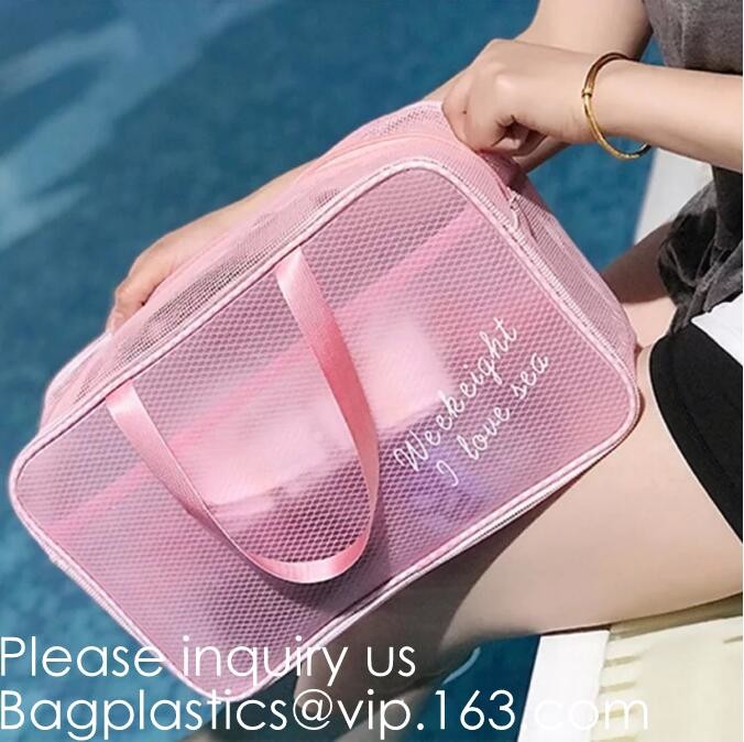 Clear Zipper Pouch with Strap Makeup Bag PVC Cosmetic Pouch,Printing Clear Zip lockk Cosmetic PVC Pouch, bagease, bagplast
