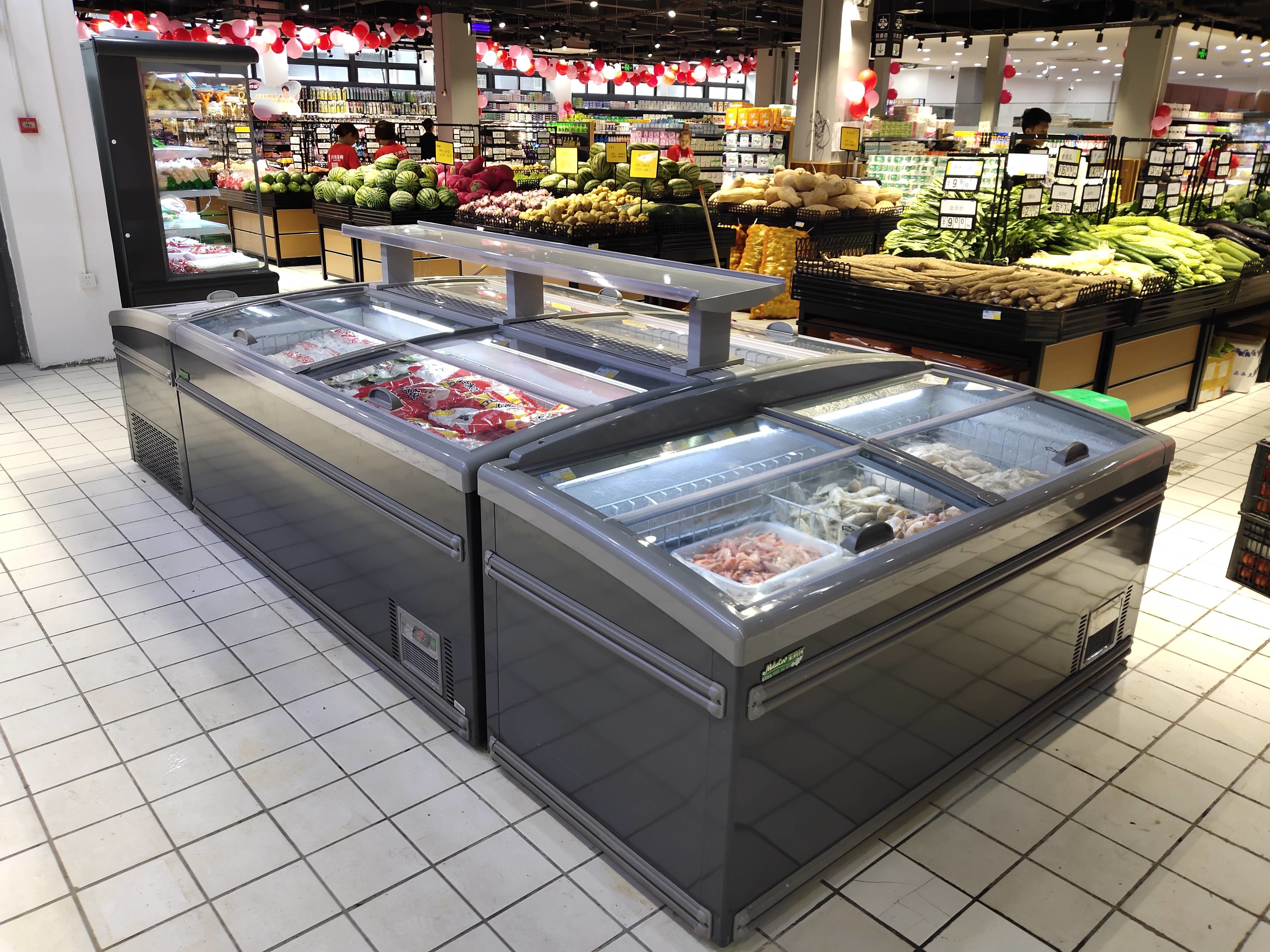 Supermarket No Frost Island Freezers Large Glass Door Chest Display Freezer