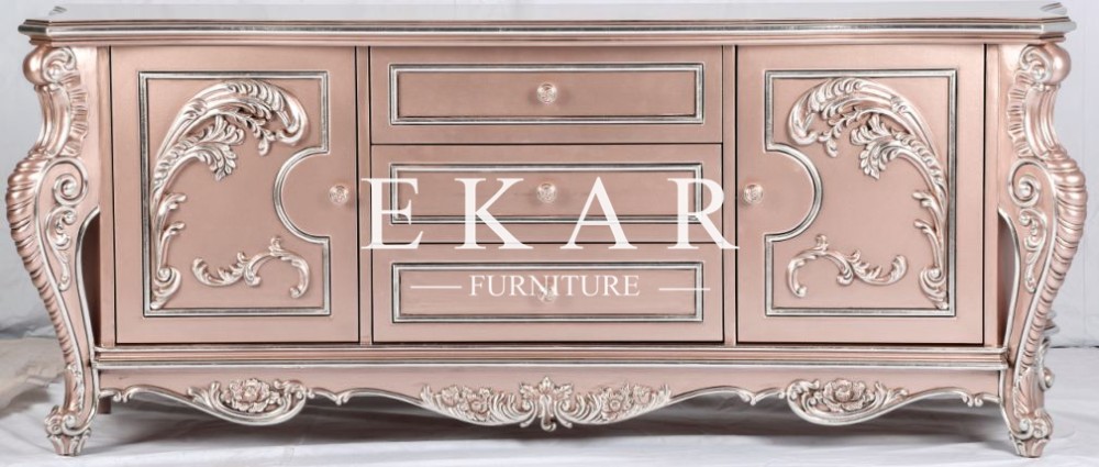 Classic Wood Carved Cabinet Solid Wood Antique Gold Luxury Tv Stand