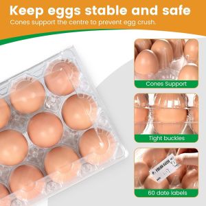 Count Plastic Egg Cartons, With 60PCS Date Labels, Bulk Cheap Clear Reusable Egg