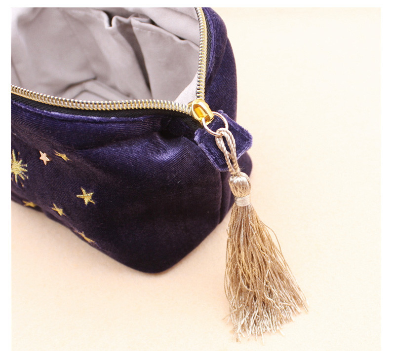 Zipper Embroidery Moon Star Cotton Custom Cosmetic Bag