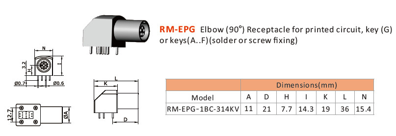RM-EPG Printed Circuit Connectors , Right Angle Cable Connector Compatible With Lemo