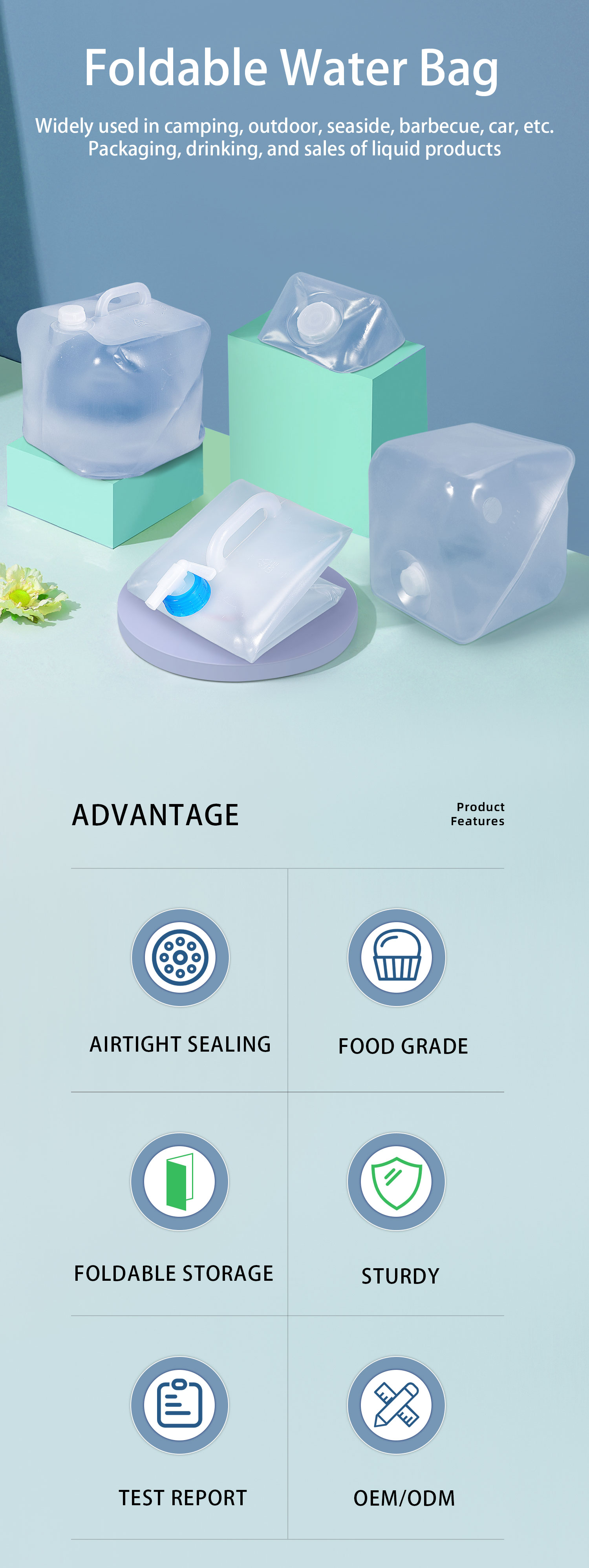 Custom Size Accepted 20L Outdoor Collapsible Jerry Can Water Container With Plastic Tap
