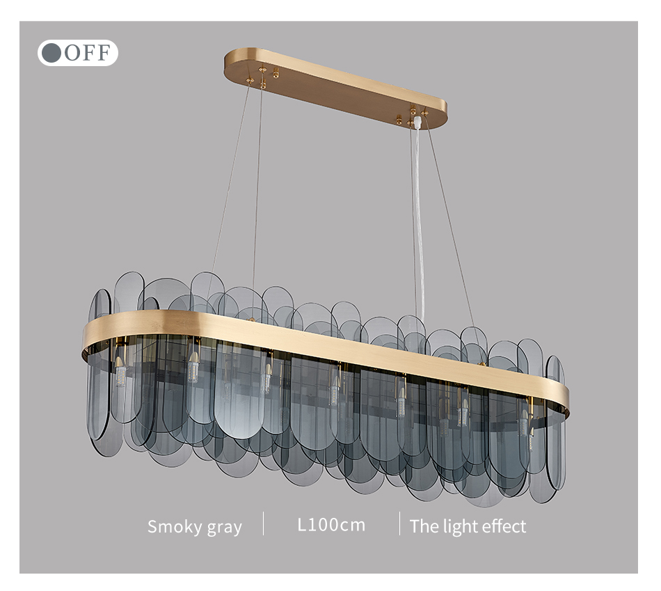 Smoky Gray Glass Chandelier For Living Dining Room Rectangle island chandelier(WH-CY-212)