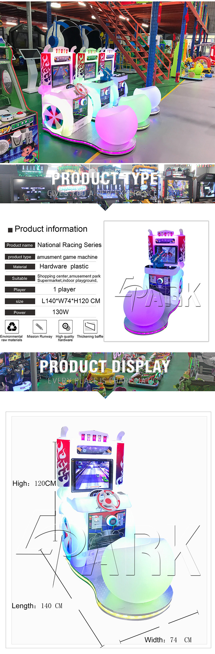 Kids Coin Operated Amusement Game Machines National Racing Series