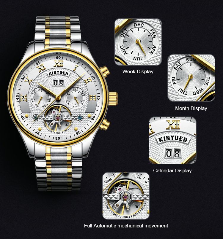 water resistant Minimalist Mechanical Watch Power Reserve Pointer Dial Display