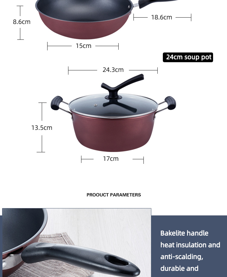 Non Stick Multifunctional Kitchen Cast Iron Cookware Set With Bakelite Handle